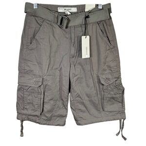 PJ MARK Men's Grey Cargo Shorts‎ with Belt Size 30 Cotton Flat Front NWT